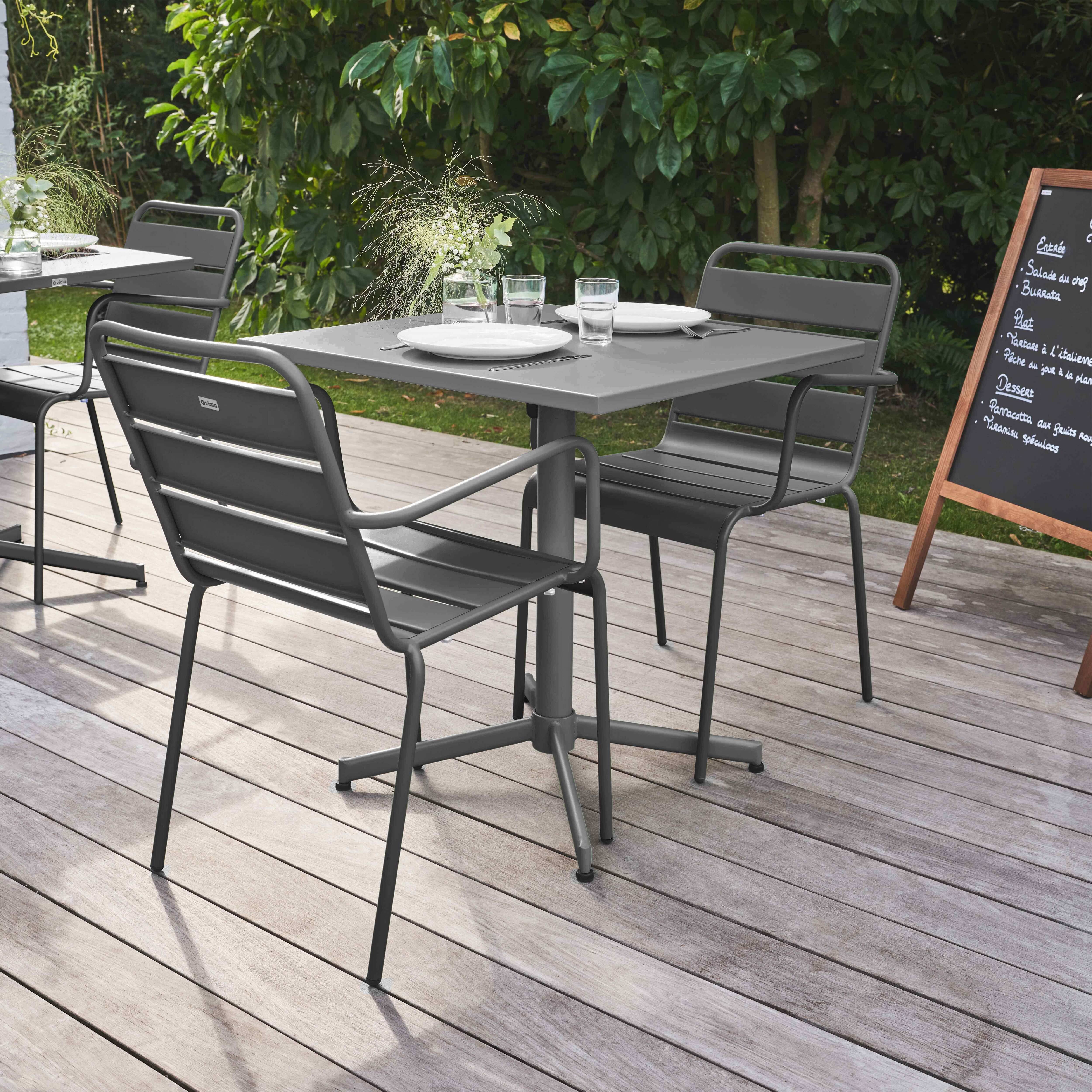 Oviala - Ensemble table de jardin bistrot et 2 fauteuils métal anthracite Palavas - Oviala - Imagen 2