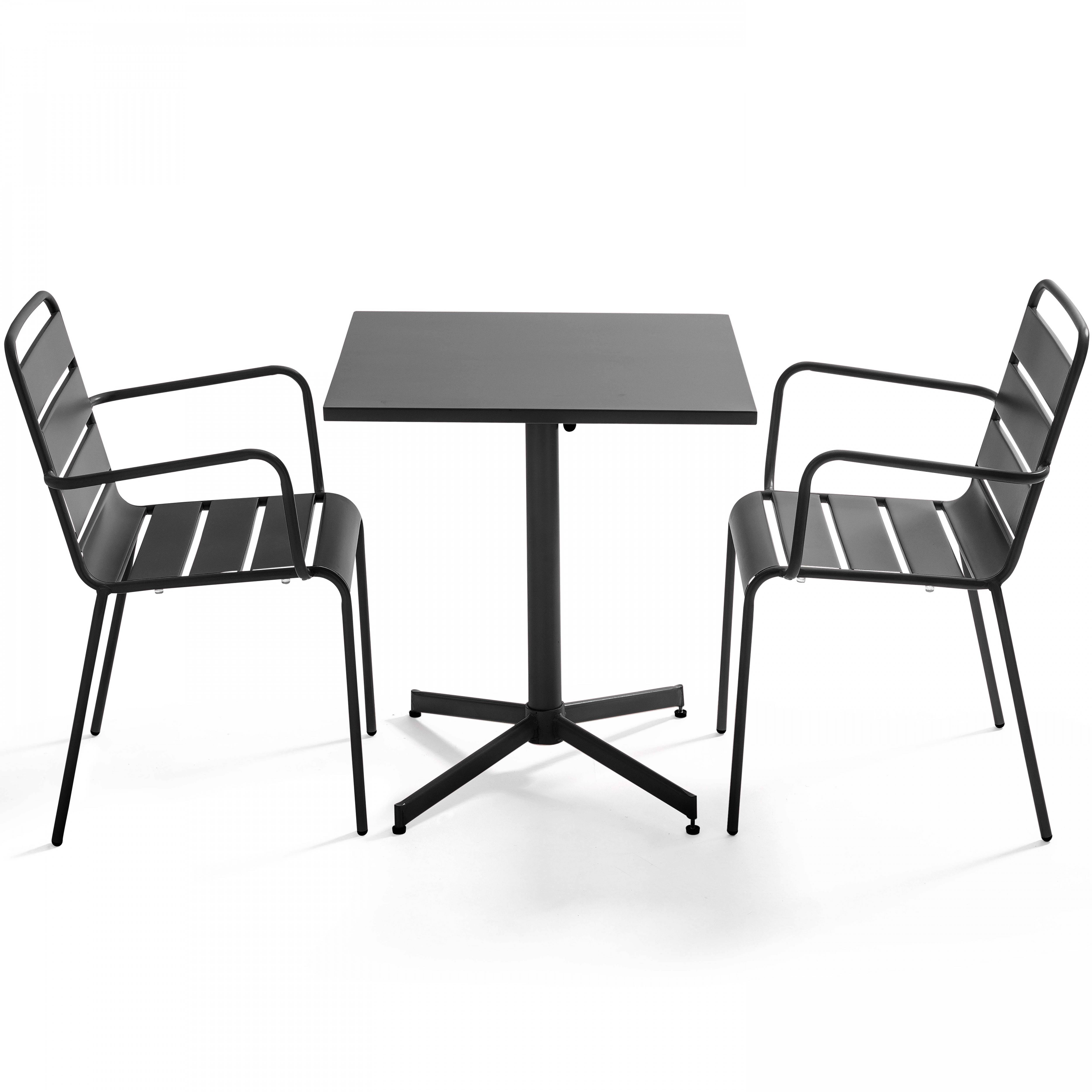 Oviala - Ensemble table de jardin bistrot et 2 fauteuils métal anthracite Palavas - Oviala - Imagen 1