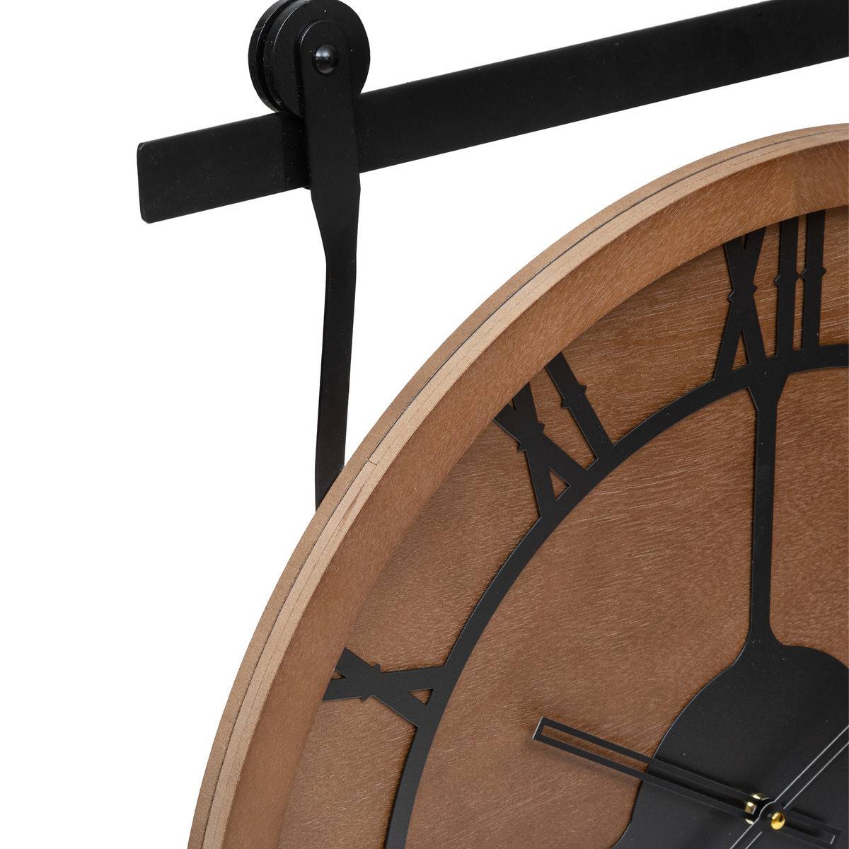 Grand Pendule murale en bois et métal style industriel D 60 cm - Imagen 2