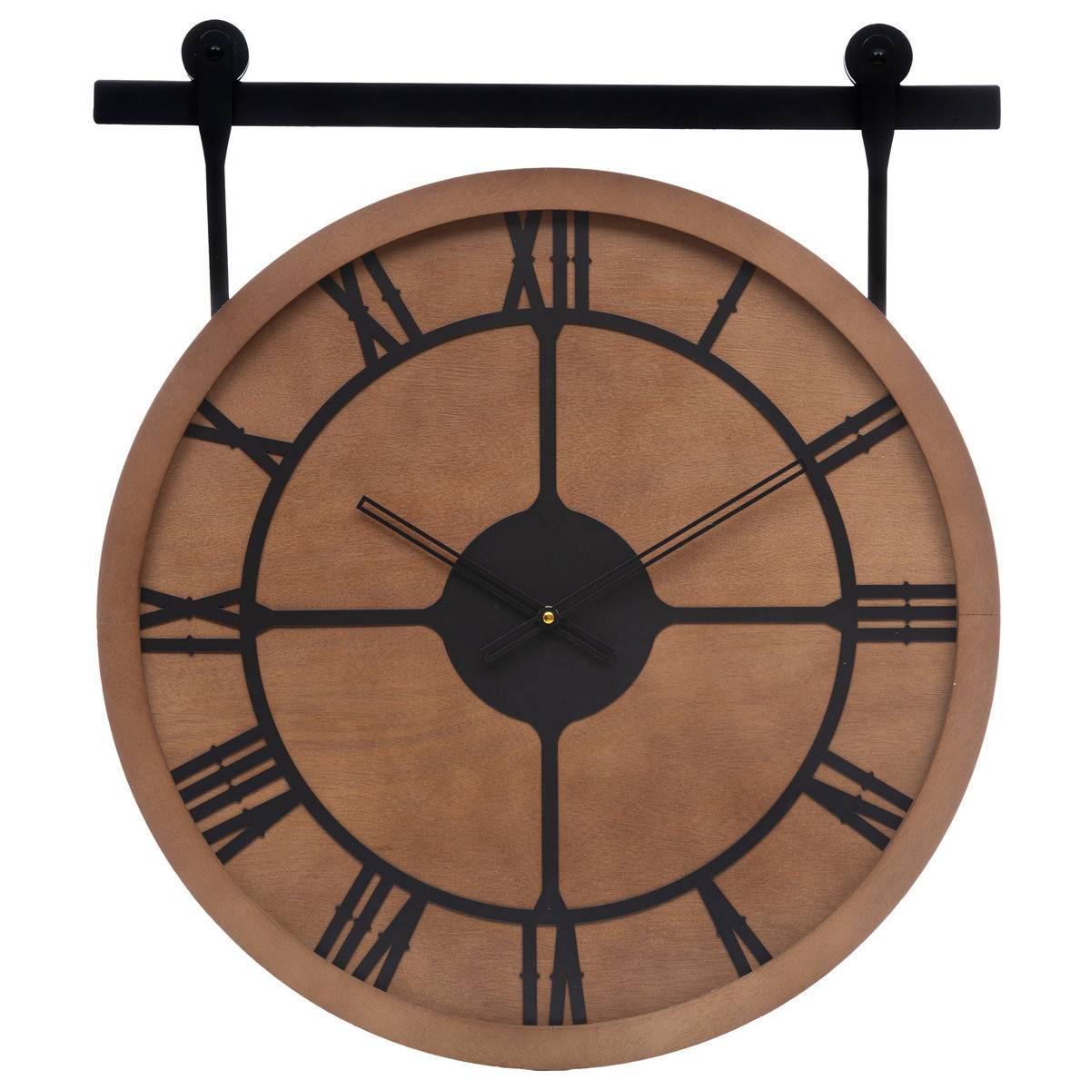 Grand Pendule murale en bois et métal style industriel D 60 cm - Imagen 1