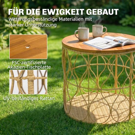 ComfortXL - Table d’appoint ronde rotin PE et acacia Ø50 cm teinte teck intérieur extérieur - ComfortXL Outdoor Living - Image 6