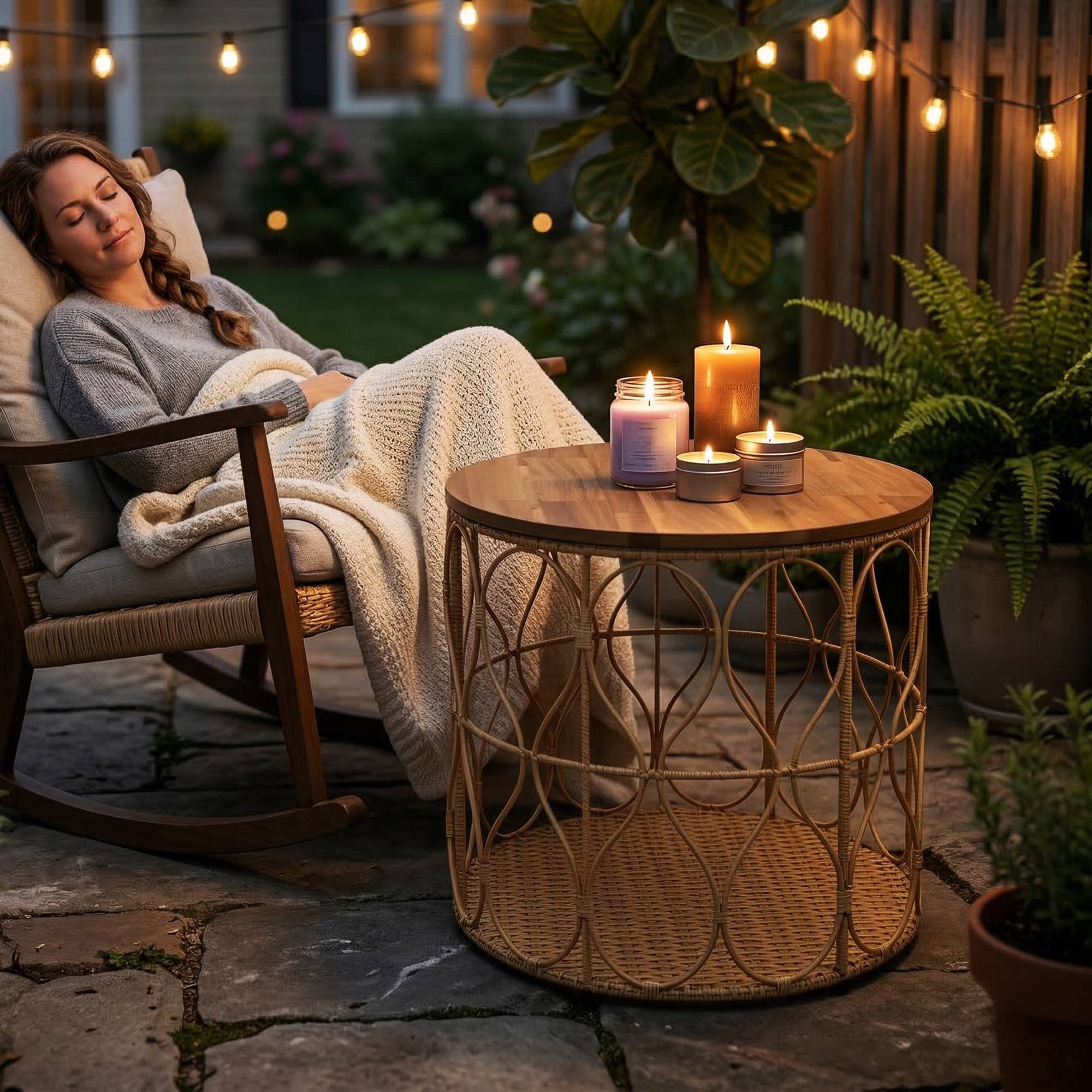 ComfortXL - Table d’appoint ronde rotin PE et acacia Ø50 cm teinte teck intérieur extérieur - ComfortXL Outdoor Living - Image 10