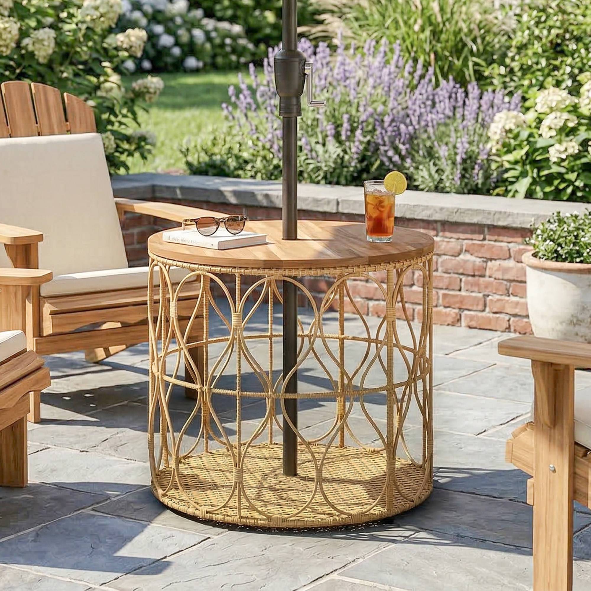 ComfortXL - Table d’appoint ronde rotin PE et acacia Ø50 cm teinte teck intérieur extérieur - ComfortXL Outdoor Living - Image 3