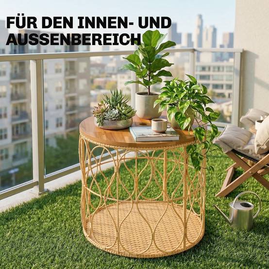 ComfortXL - Table d’appoint ronde rotin PE et acacia Ø50 cm teinte teck intérieur extérieur - ComfortXL Outdoor Living - Image 8