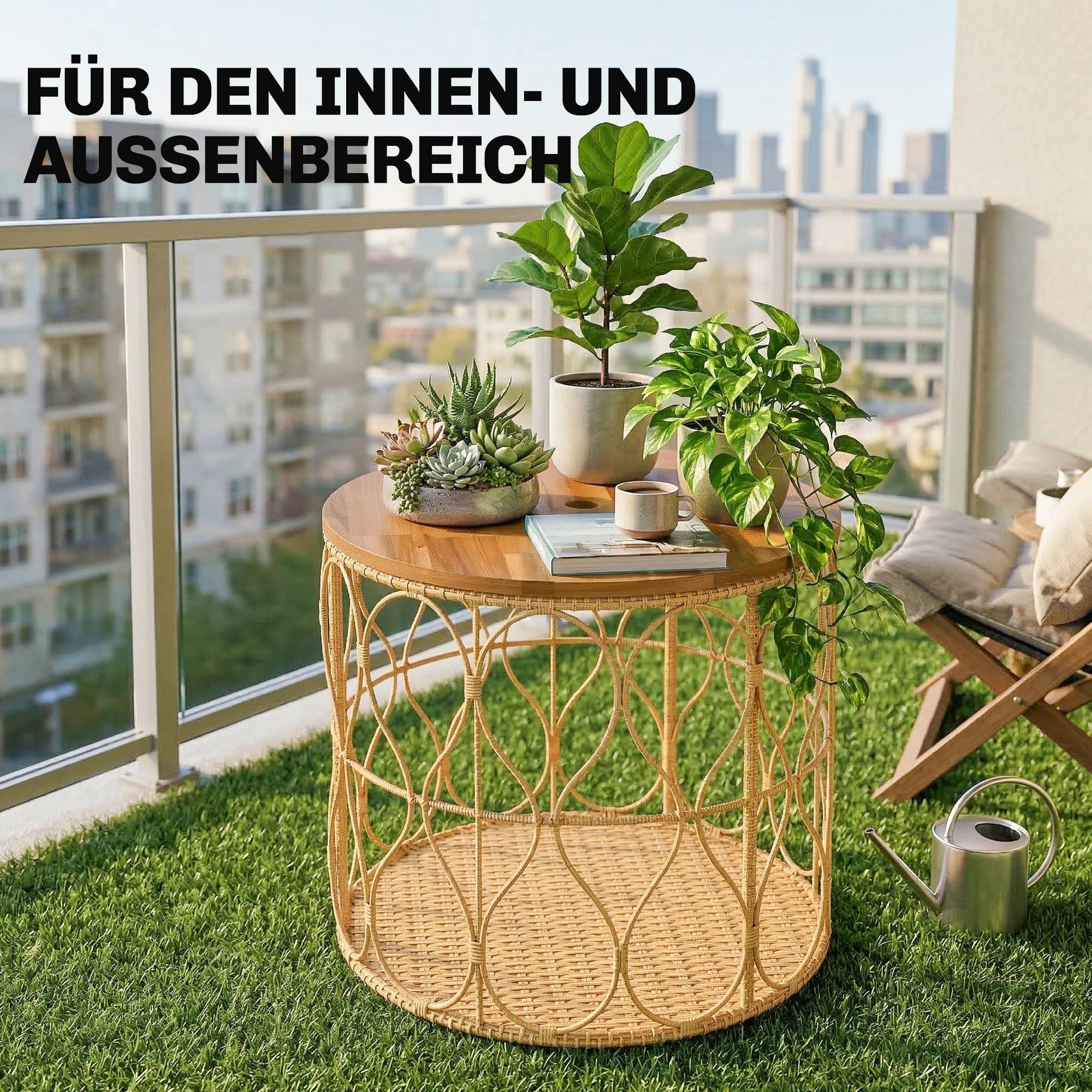ComfortXL - Table d’appoint ronde rotin PE et acacia Ø50 cm teinte teck intérieur extérieur - ComfortXL Outdoor Living - Image 8