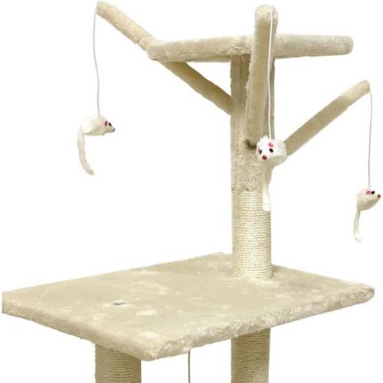 JIPSY Arbre a chat beige 79 x 34 x 138 cm - 3 plateformes, 1 perchoir, 1 niche, 1 escalier, poteaux a griffer - Image 4