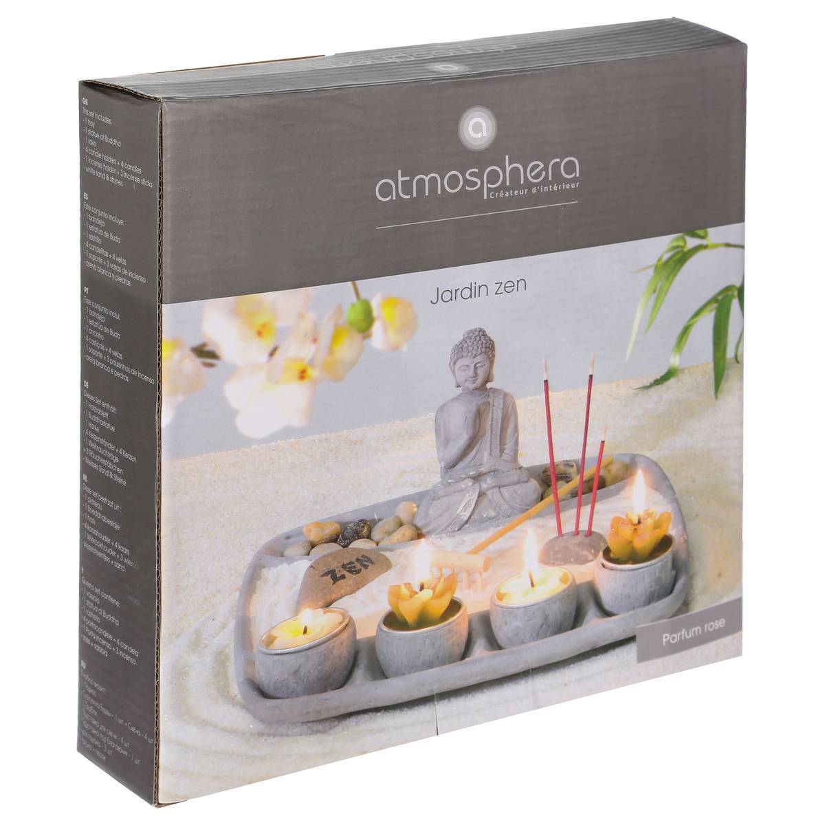 Atmosphera - Jardin zen avec 4 bougies Aditya 23x23cm ciment - Atmosphera Créateur d'intérieur - Imagen 2