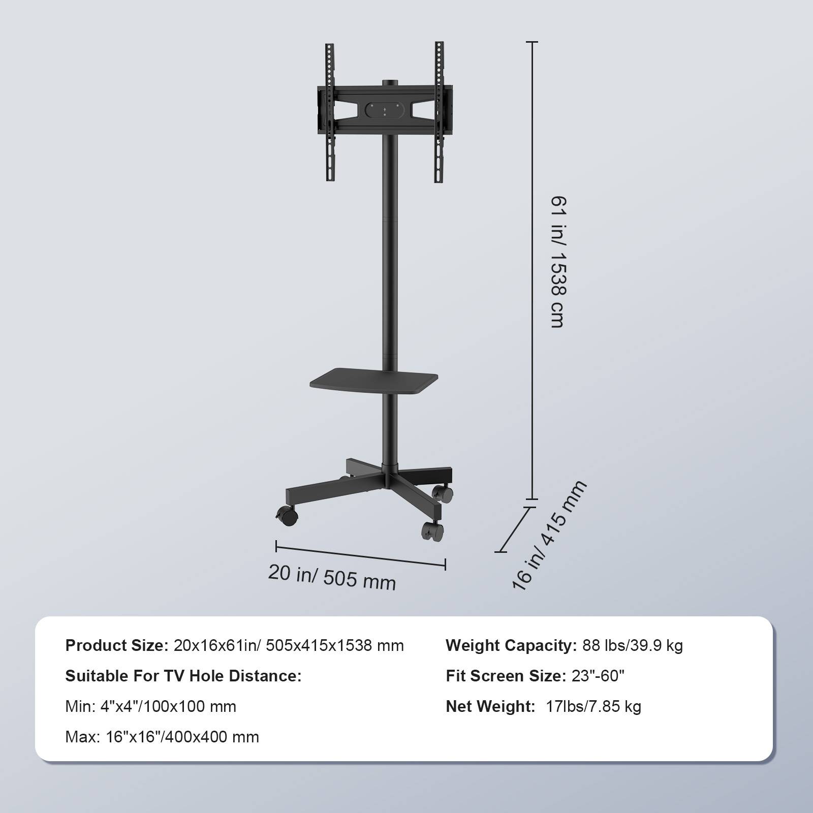 VEVOR Support TV sur pied universel 23-60", hauteur réglable 143-154cm, charge 40kg. - Image 7