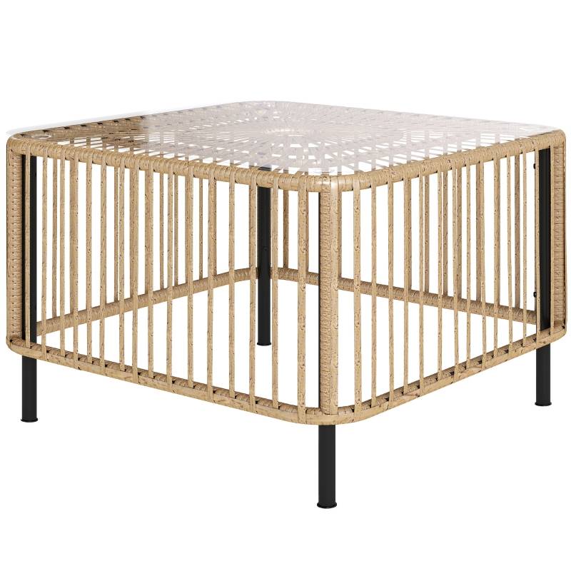 Table carrée polyrattan plateau verre 65x65x43cm aspect bois naturel résistant aux intempéries - Image 1