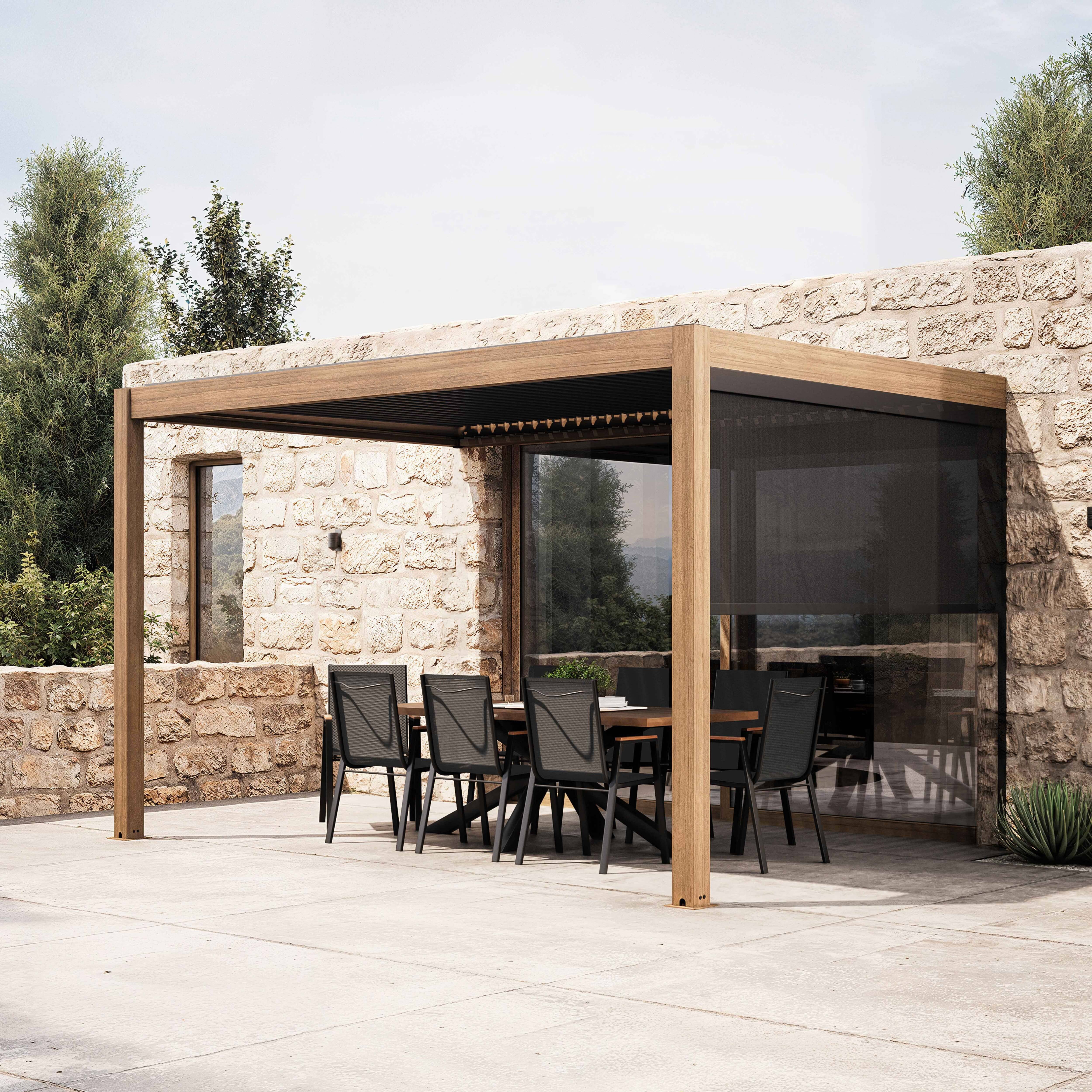 Oviala - Pergola bioclimatique adossée et motorisée éclairée 3x4m et 1 store Thebes - Oviala - Image 1