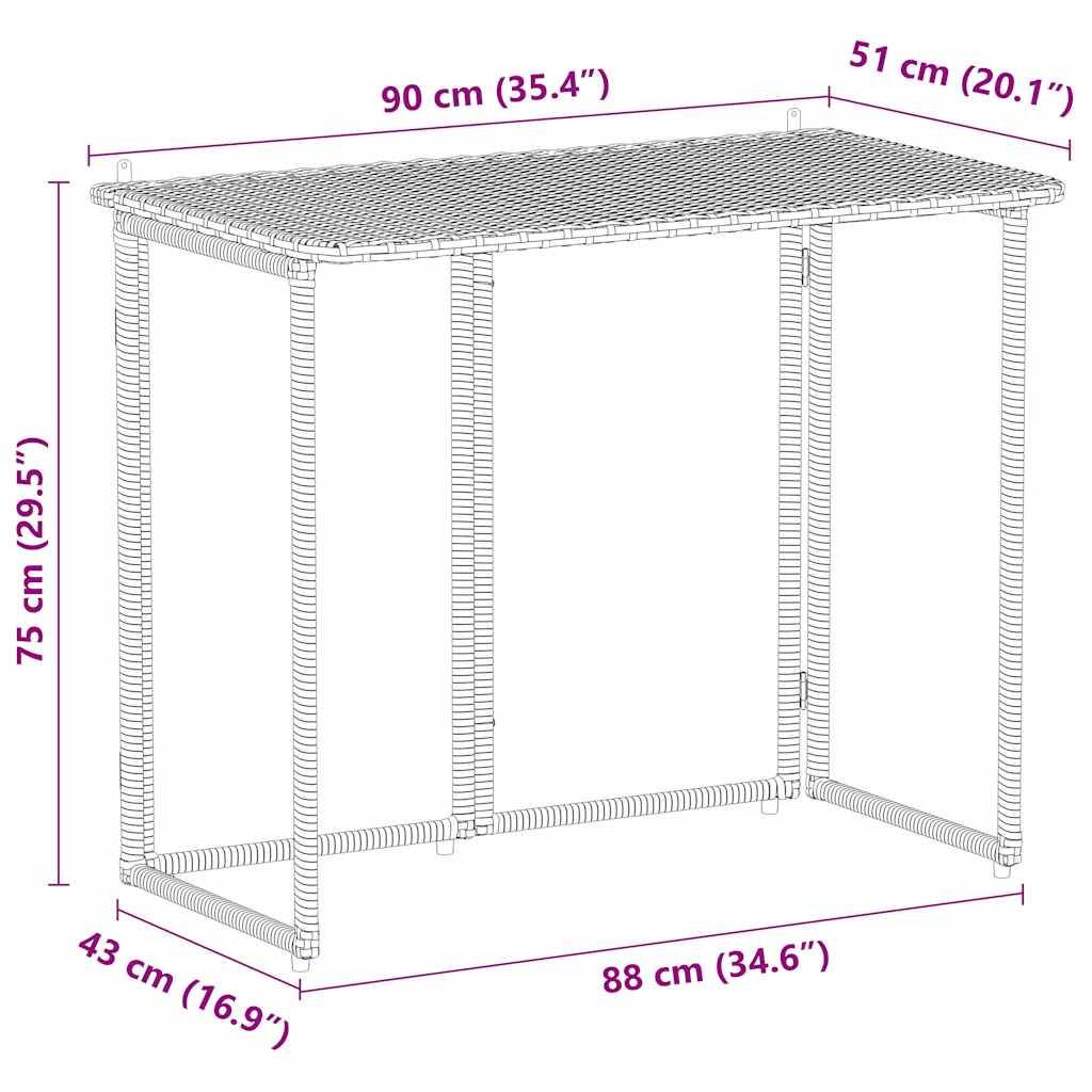 Table de jardin pliante noir 90 x 51 x 75 cm polyrotin - PANGIVO - Image 10