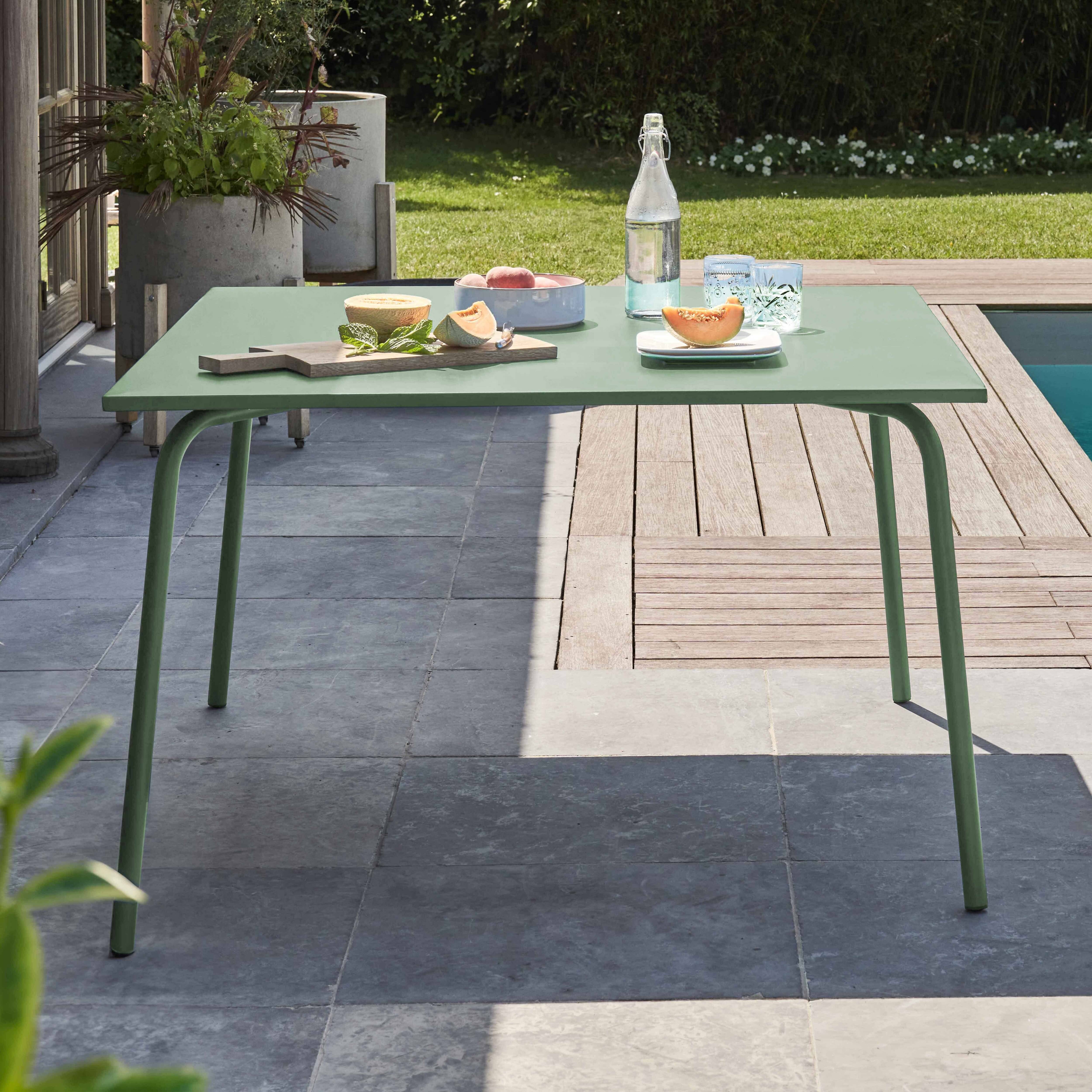 Oviala - Table de jardin carrée en métal 8 places 120 cm vert cactus Palavas - Oviala - Image 2