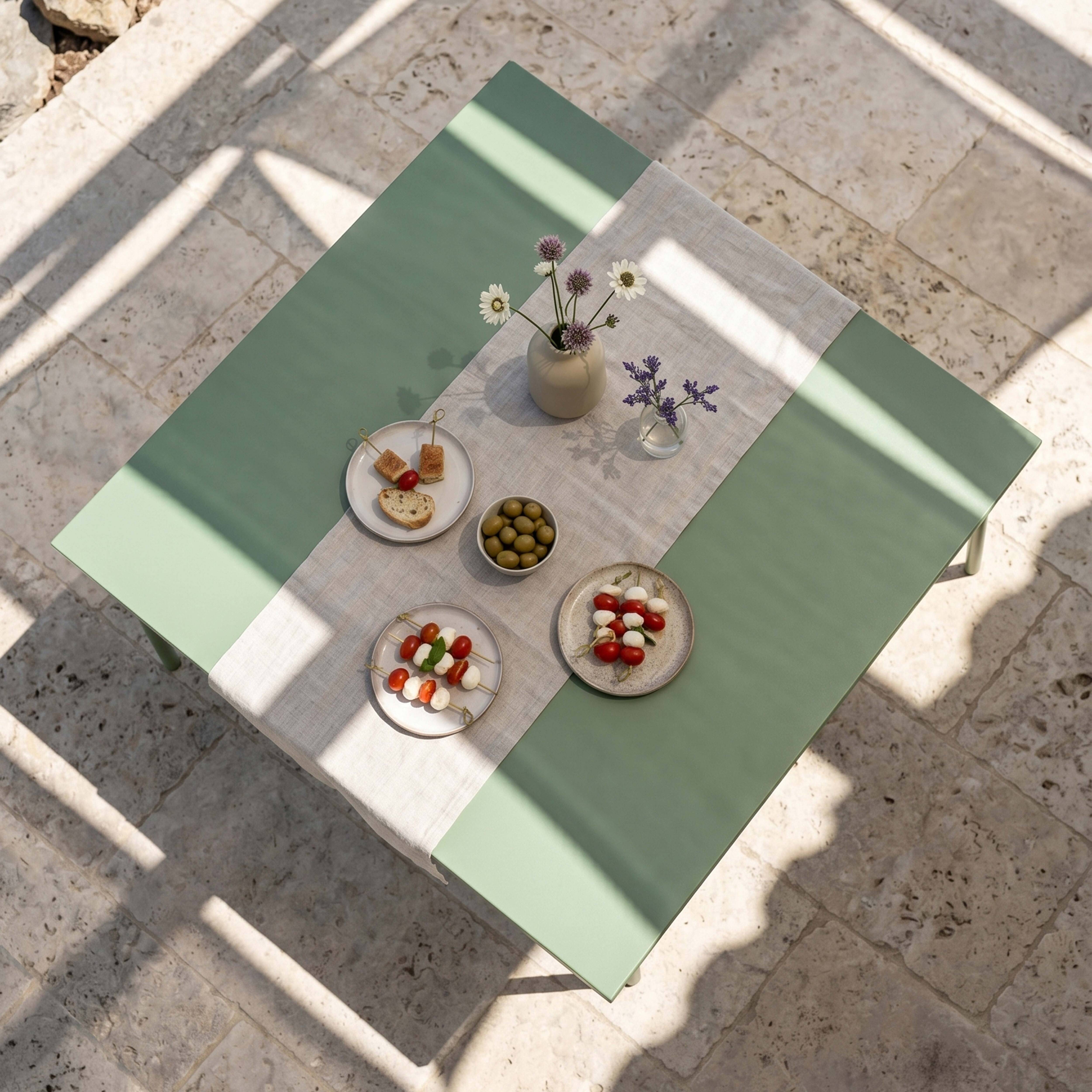 Oviala - Table de jardin carrée en métal 8 places 120 cm vert cactus Palavas - Oviala - Imagen 4