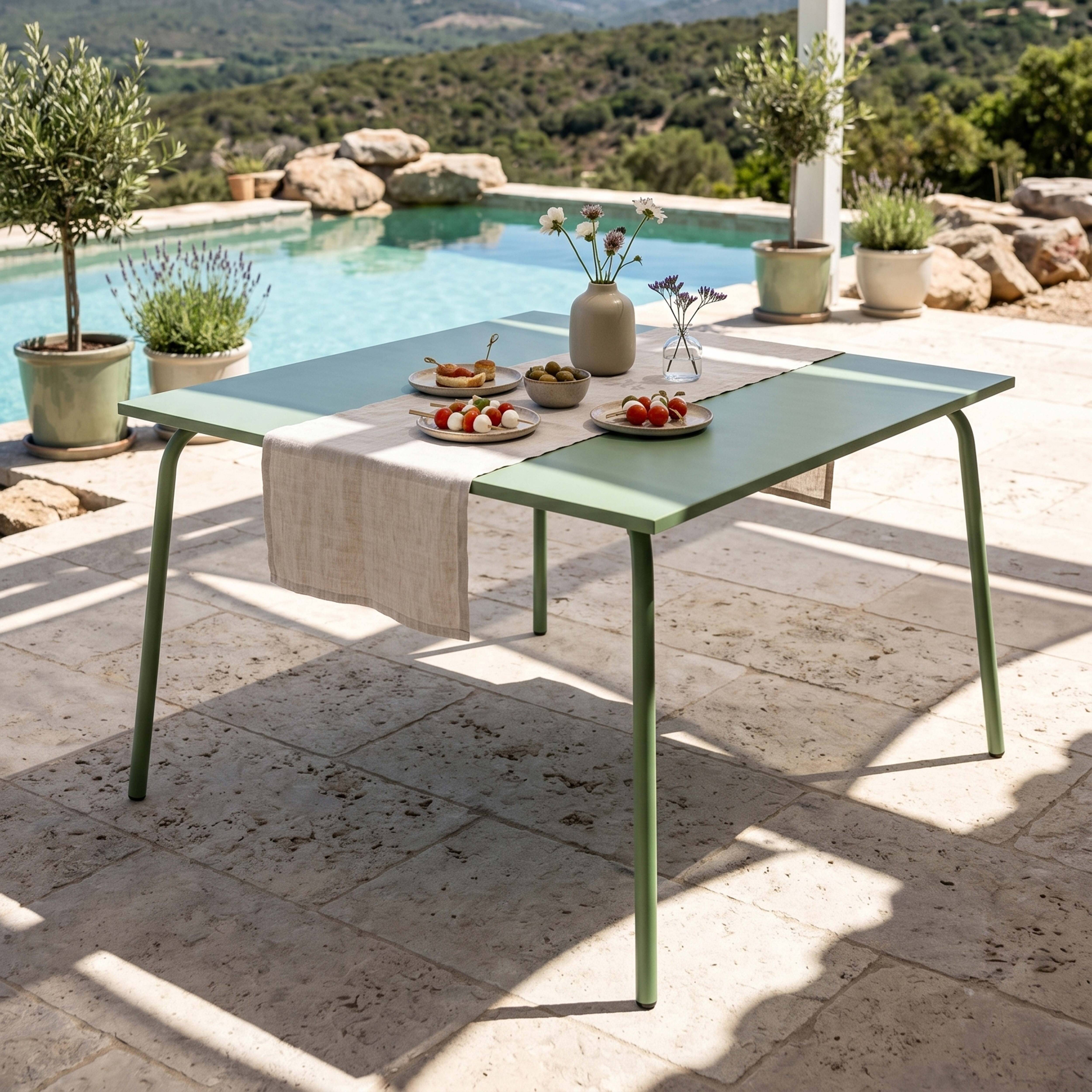 Oviala - Table de jardin carrée en métal 8 places 120 cm vert cactus Palavas - Oviala - Imagen 2