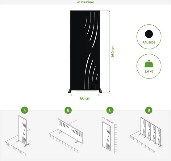 Casanoov Lot de 2 panneaux décoratifs VELETA Noir H.160 cm motifs côté droit - Image 2