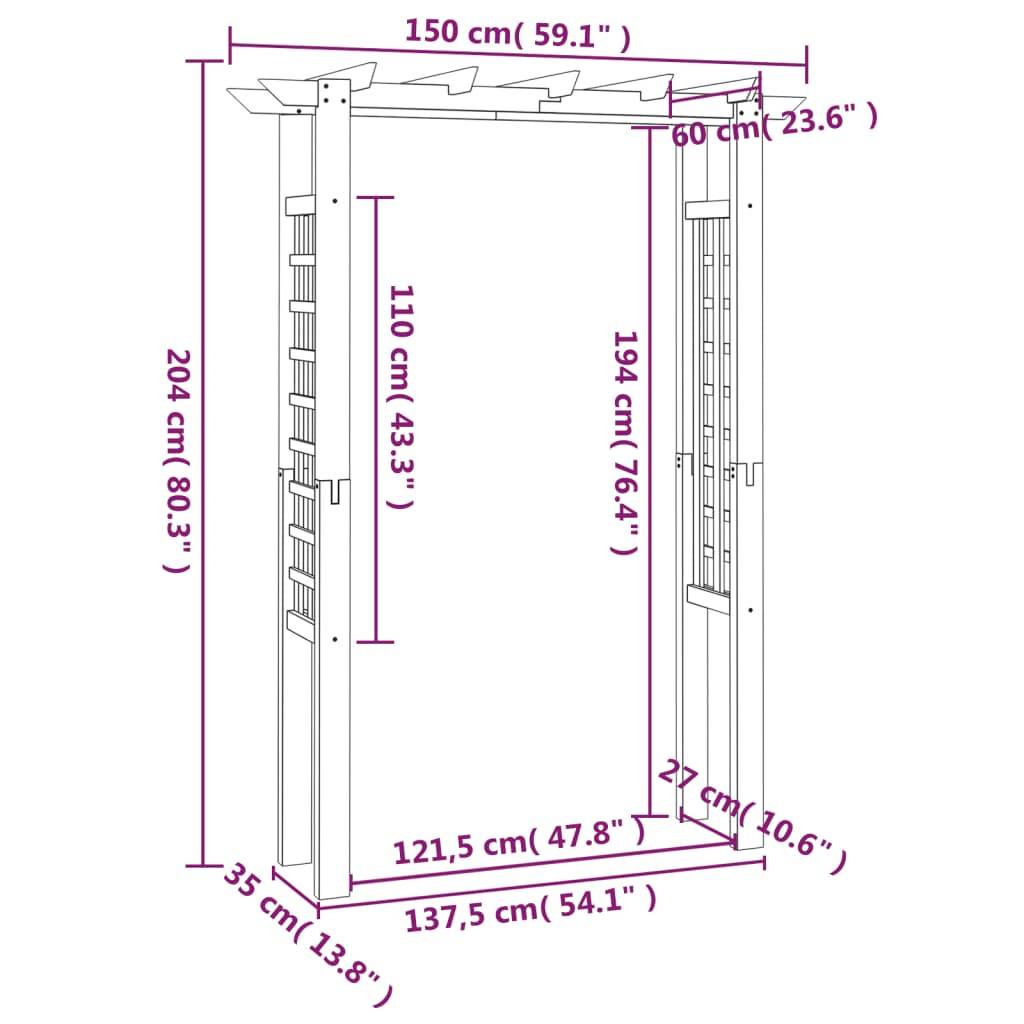 Arche à Rosiers Bois Pin Imprégné Support Grimpantes 150x60x204cm - ComfortXL Outdoor Living - Image 6