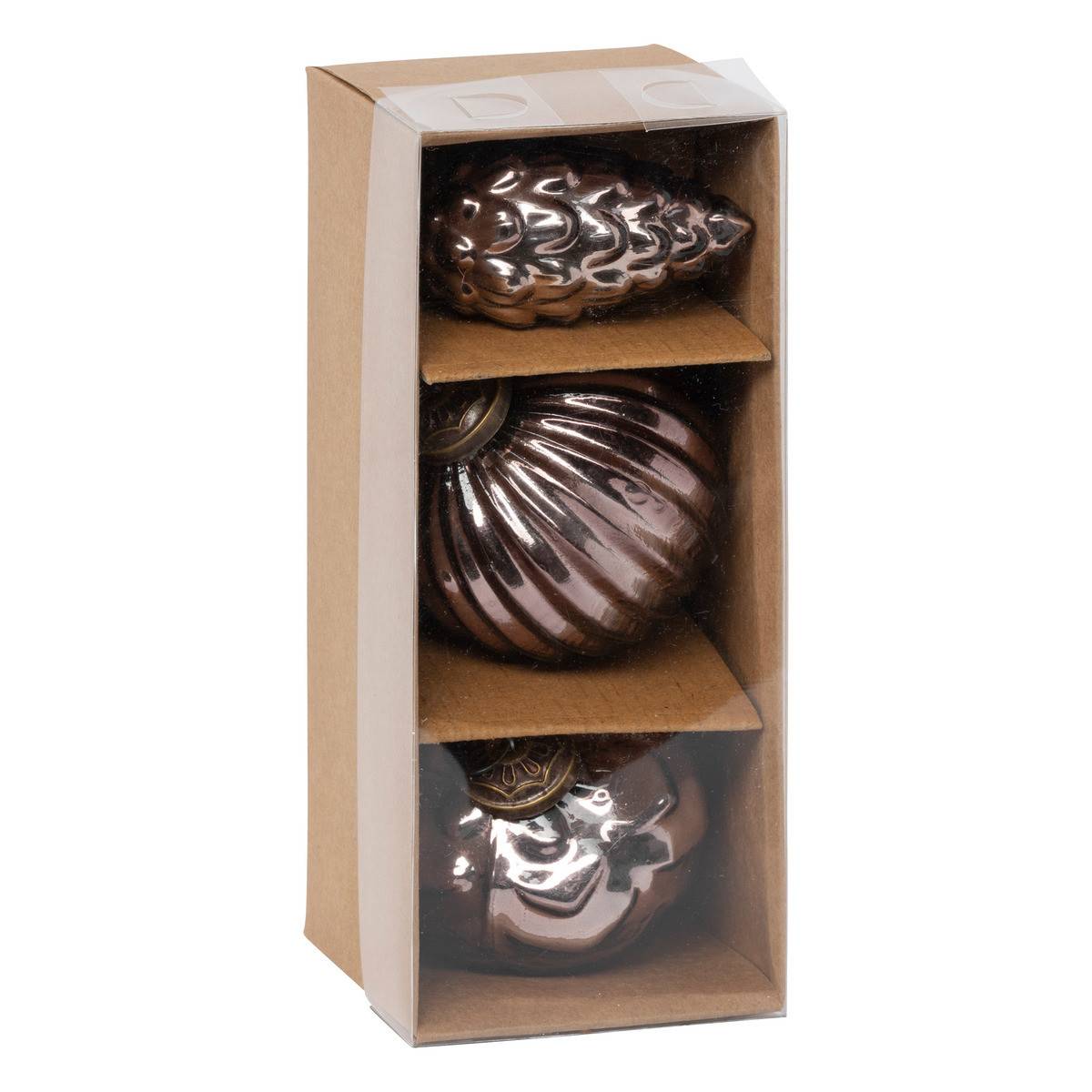 Fééric Lights & Christmas - Déco Sapin de Noël Lot de 3 Boules en Verre Marron D 8 cm - Imagen 1