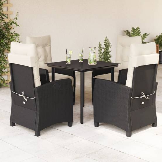 Salon de Jardin 4 Personnes Résine Tressée Noire, Ensemble Repas avec Fauteuils Relax Multi-positions – ComfortXL Outdoor Living - Image 1