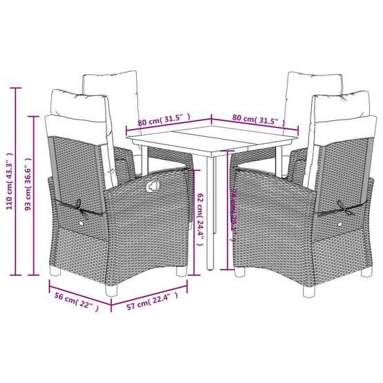 Salon de Jardin 4 Personnes Résine Tressée Noire, Ensemble Repas avec Fauteuils Relax Multi-positions – ComfortXL Outdoor Living - Image 3