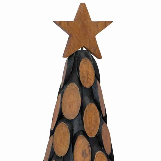 Sapin de Noël en bois de teck massif décoratif pour intérieur Marron 60 cm – ComfortXL Outdoor Living - Image 7