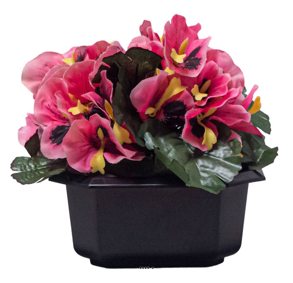 Bac carré fleurs artificielles Pensées Rose pour la Toussaint H 16 cm D 20 cm - couleur: Rose - Image 1
