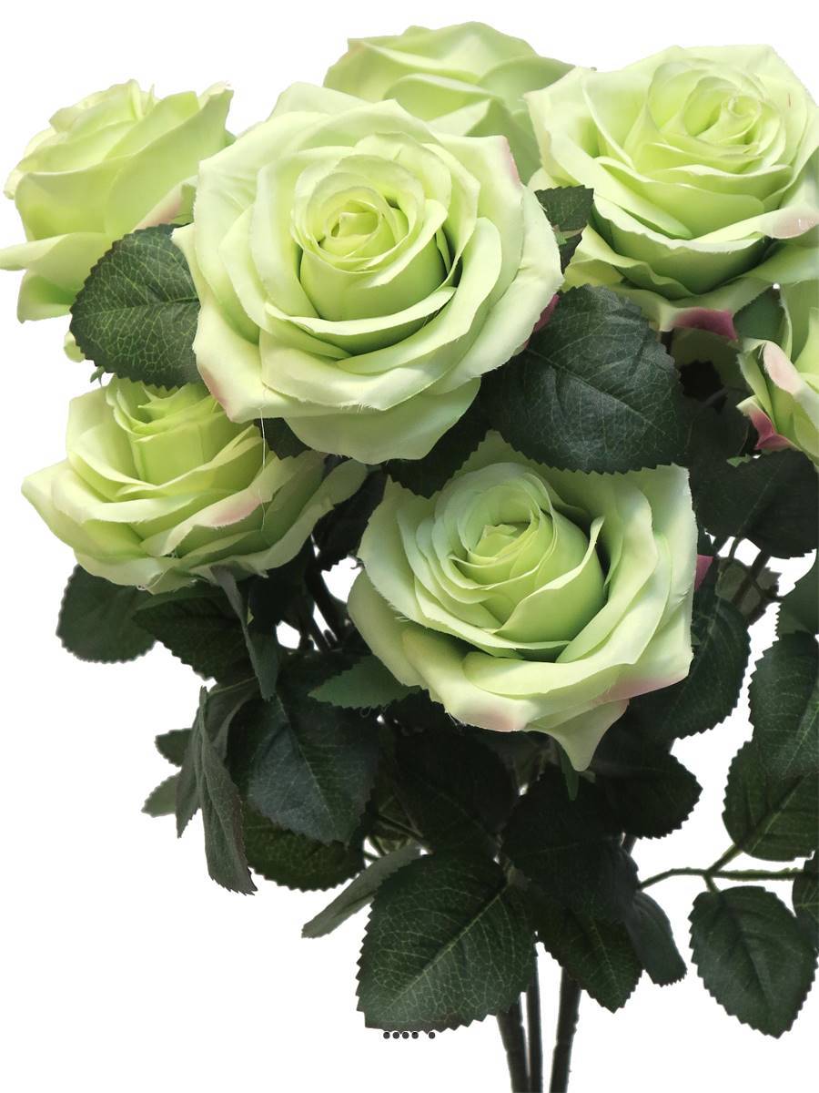 Artificielles - Bouquet de rose Paris artificielle, 10 têtes, H 42 cm Vert été - BEST - couleur: Vert été - Imagen 3
