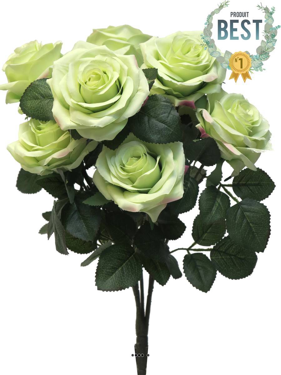 Artificielles - Bouquet de rose Paris artificielle, 10 têtes, H 42 cm Vert été - BEST - couleur: Vert été - Imagen 1