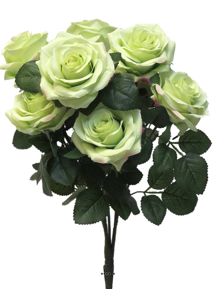 Artificielles - Bouquet de rose Paris artificielle, 10 têtes, H 42 cm Vert été - BEST - couleur: Vert été - Imagen 2