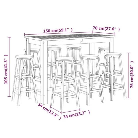 Helloshop26 - Ensemble de bar de jardin 9 pièces bois d'acacia solide - Imagen 7