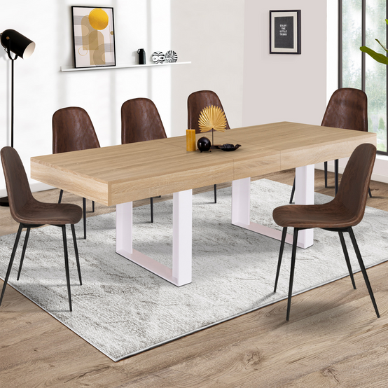 Table à manger extensible rectangle PHOENIX 4-8 personnes bois et blanc 160-200 cm - Image 1