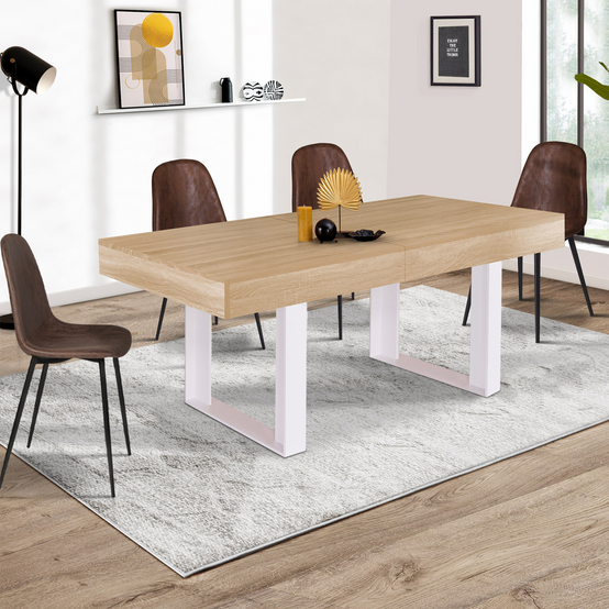 Table à manger extensible rectangle PHOENIX 4-8 personnes bois et blanc 160-200 cm - Image 4