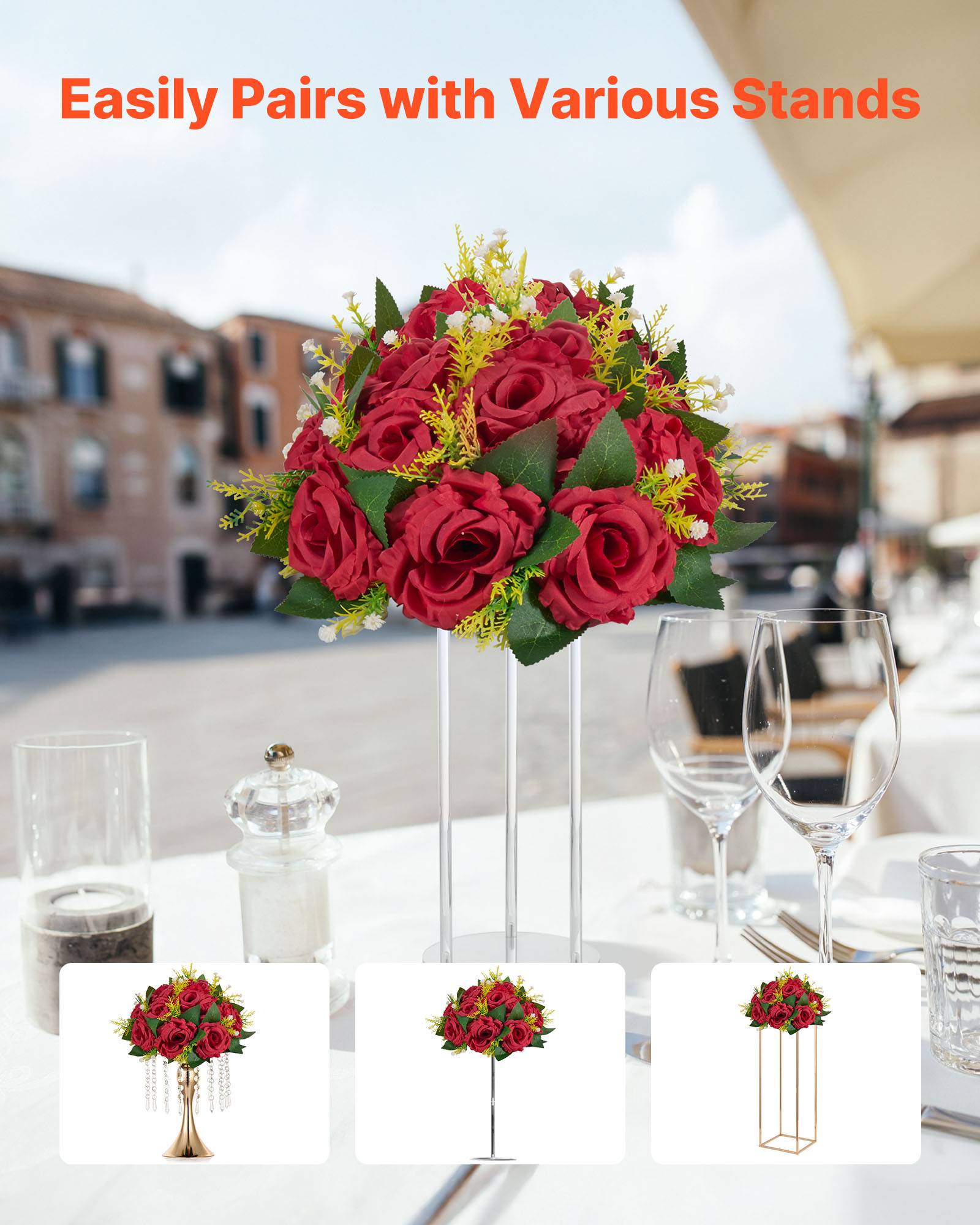 VEVOR Boules de Fleurs Artificielles Centres de Table Lot de 10 24 cm Rose Rouge - Image 4