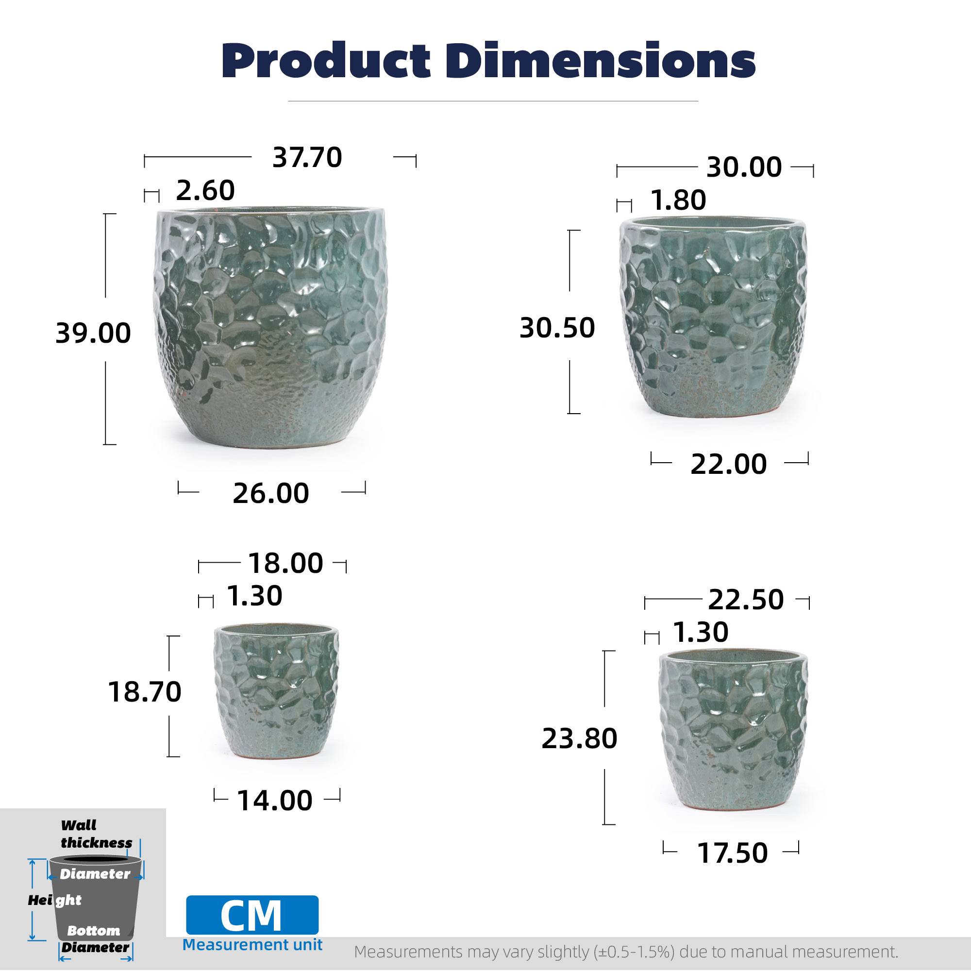 ComfortXL - Grand pot de fleurs en céramique Ø38 cm vert foncé pour intérieur et jardin avec drainage et finition martelée - Image 4