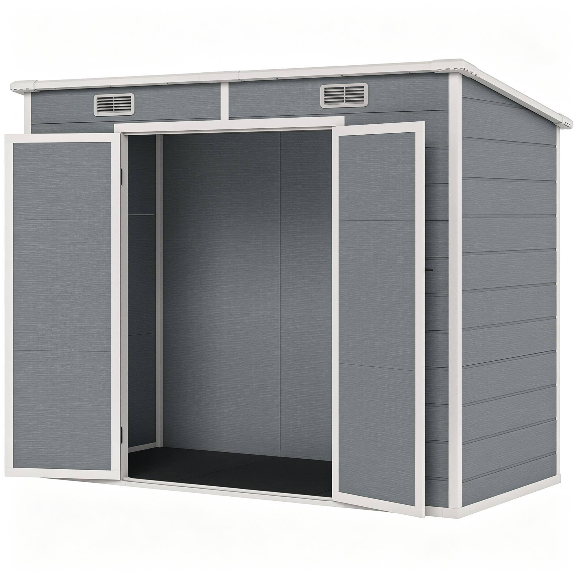 Sans Marque - Abri jardin résine plancher 2 portes verrouillables fenêtre 2,4x1,3 m gris - Image 2