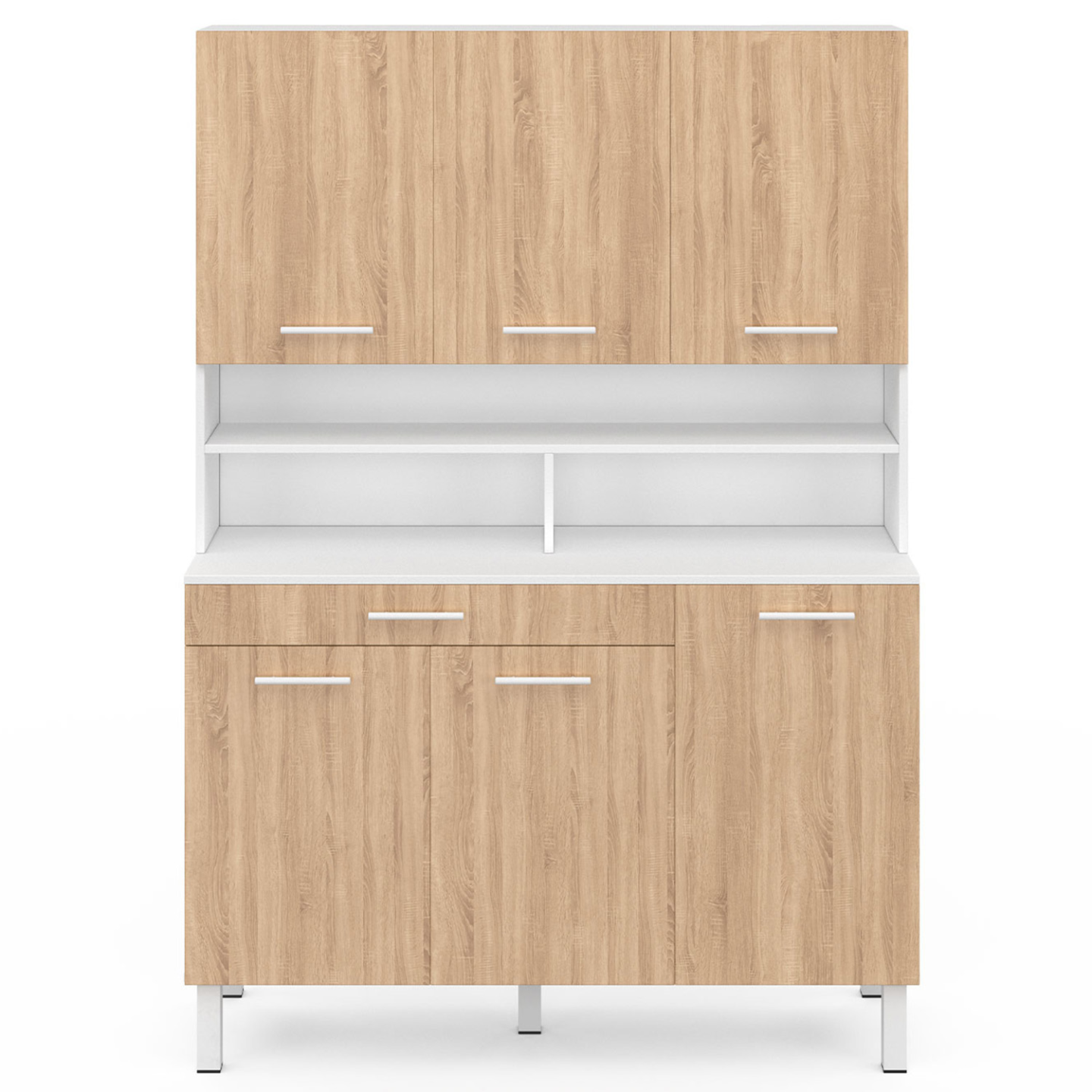 Buffet de cuisine 120 CM CINA 6 portes + tiroir blanc et façon hêtre - Image 3