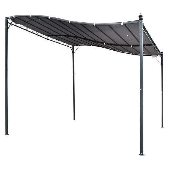 Pergola Adossée 3x3 m Acier et Polyester pour Jardin Terrasse Toit Incurvé Drainage Intégré Gris - ComfortXL Outdoor Living - Image 2