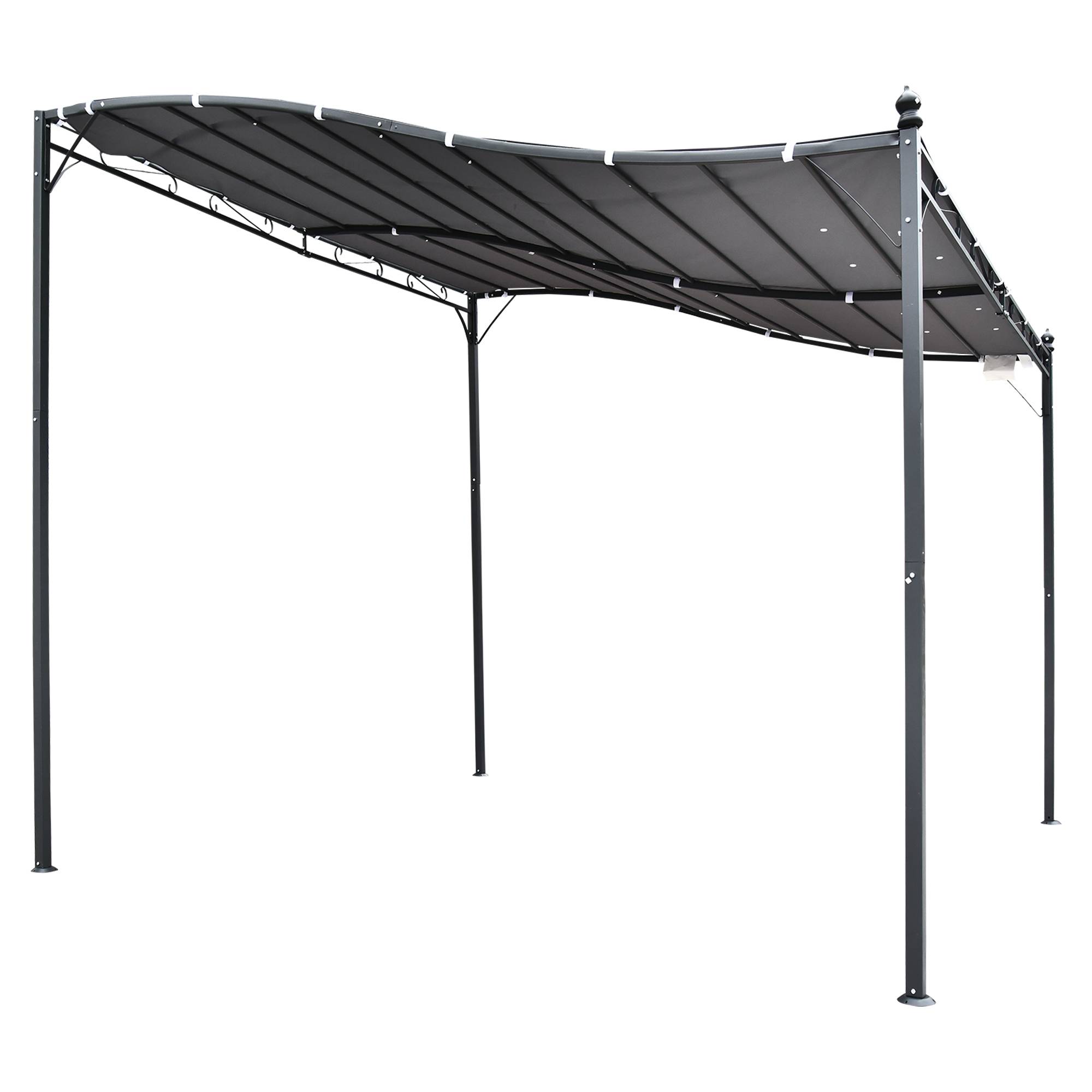 Pergola Adossée 3x3 m Acier et Polyester pour Jardin Terrasse Toit Incurvé Drainage Intégré Gris - ComfortXL Outdoor Living - Image 2