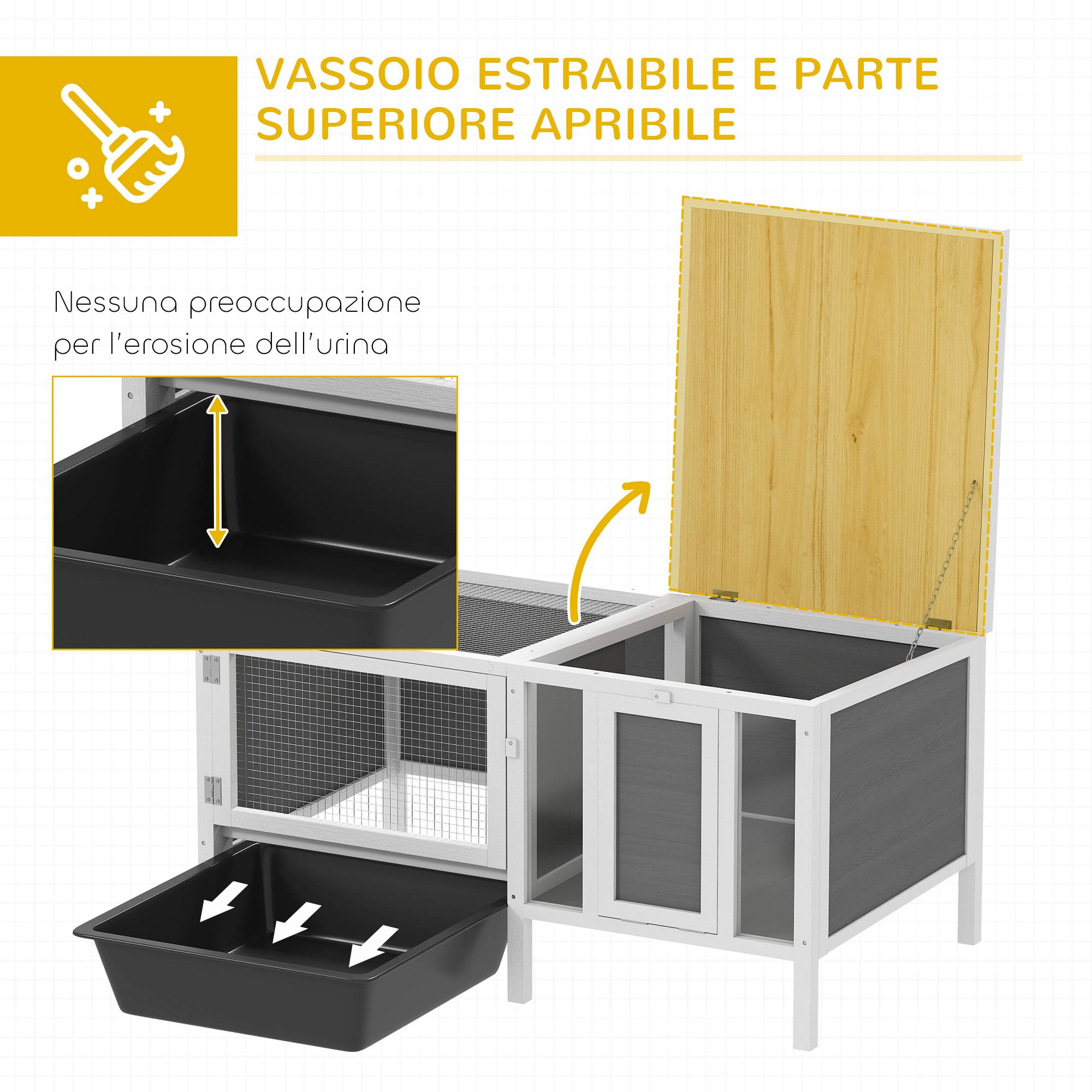 Clapier lapin rongeur bois extérieur toit ouvrant fenêtres grises 105x57x51cm - ComfortXL Outdoor Living - Image 8