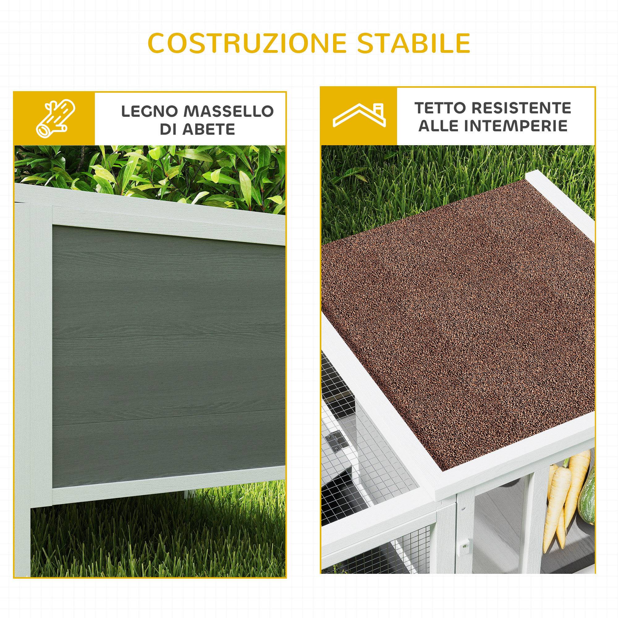 Clapier lapin rongeur bois extérieur toit ouvrant fenêtres grises 105x57x51cm - ComfortXL Outdoor Living - Image 7