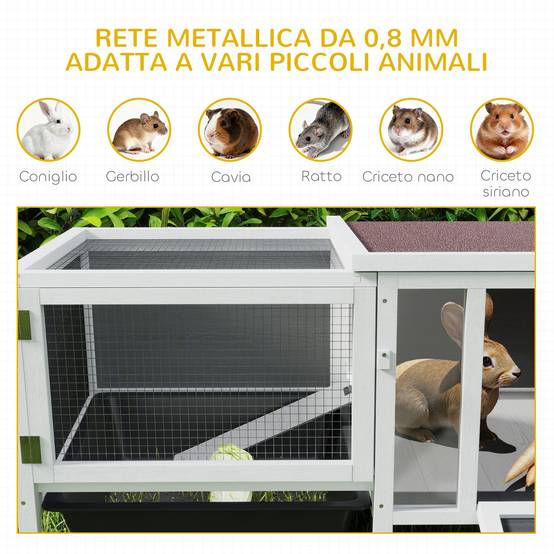 Clapier lapin rongeur bois extérieur toit ouvrant fenêtres grises 105x57x51cm - ComfortXL Outdoor Living - Image 10