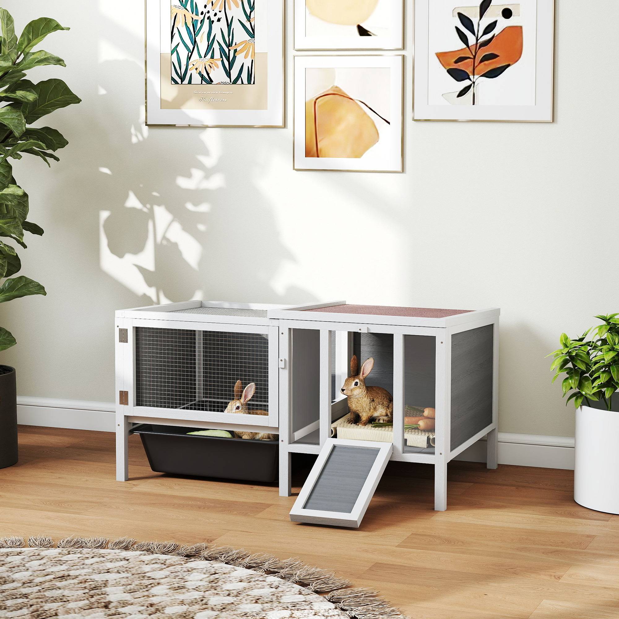 Clapier lapin rongeur bois extérieur toit ouvrant fenêtres grises 105x57x51cm - ComfortXL Outdoor Living - Image 3