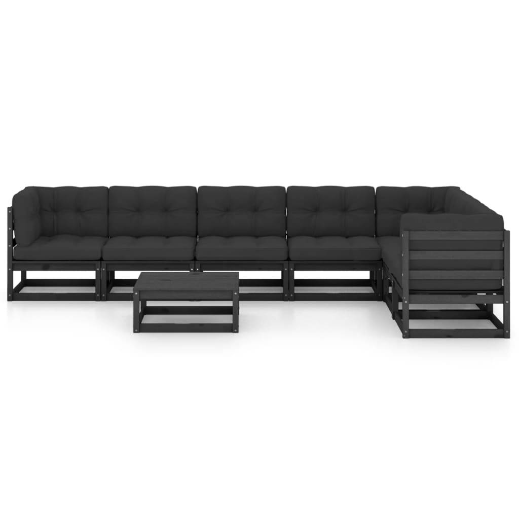 Helloshop26 - Salon de jardin meuble d'extérieur ensemble de mobilier 8 pièces avec coussins noir bois de pin massif - Imagen 2
