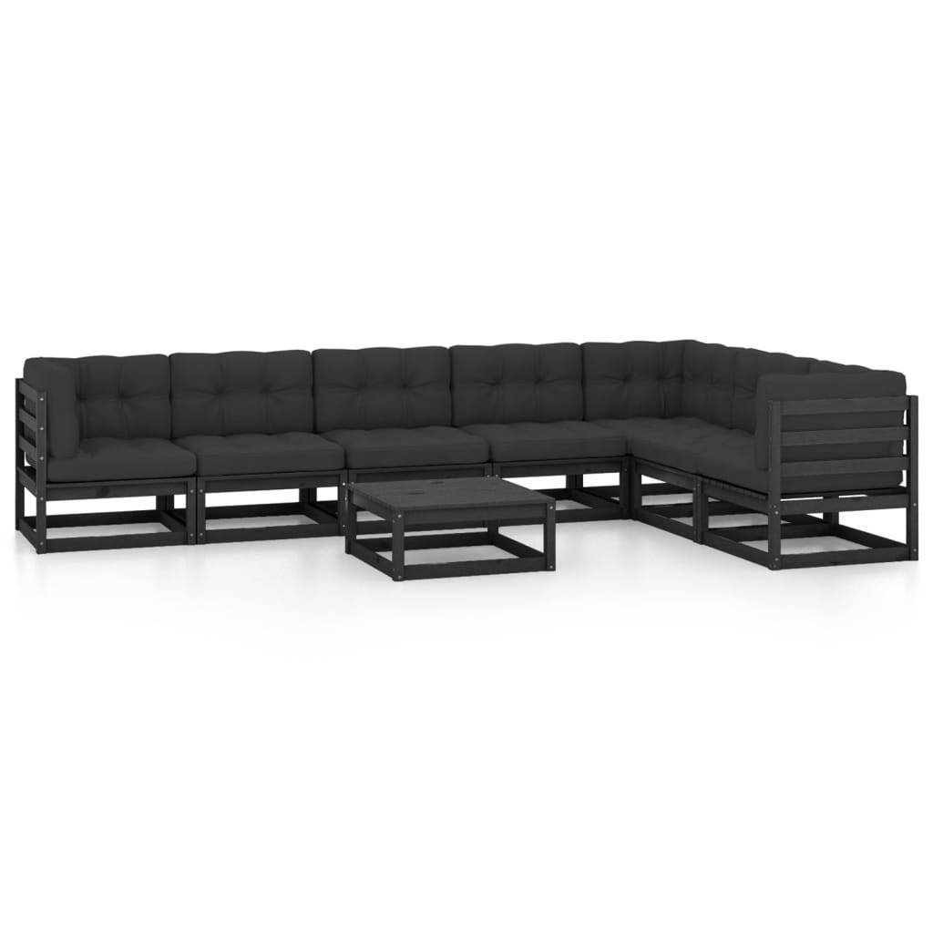 Helloshop26 - Salon de jardin meuble d'extérieur ensemble de mobilier 8 pièces avec coussins noir bois de pin massif - Imagen 1
