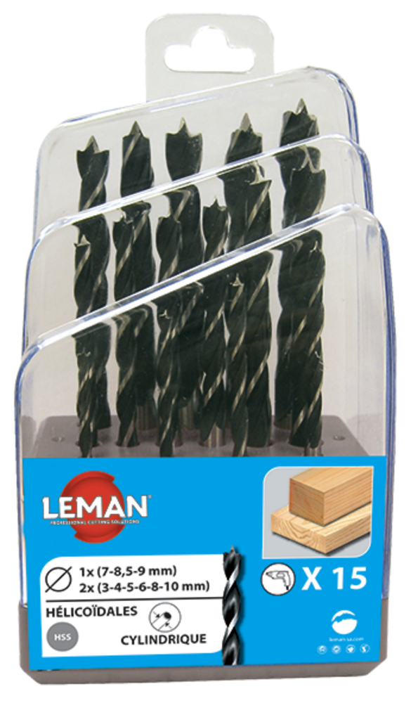 COFFRET 15 FORETS COUPE HELICOIDALE POUR BOIS Acier - 201.500.15 - LEMAN - Imagen 2