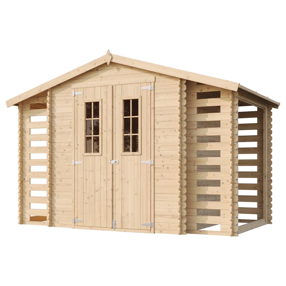 Timbela - Abri de jardin en bois et range bûches extérieur I206xL328xH218 cm / 3,53+0,97+0,97 m² avec sol traité - 19 mm d’épaisseur - Timbela M391C+M391G - Image 4