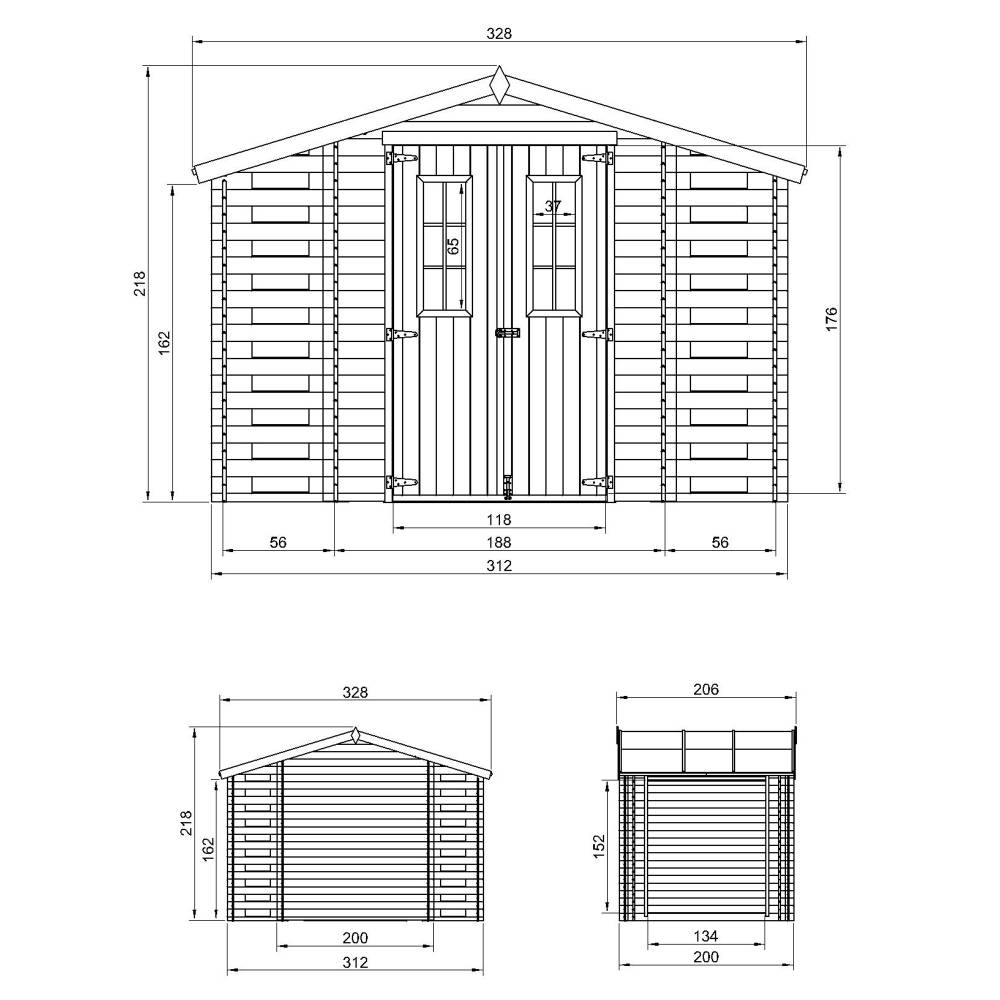 Timbela - Abri de jardin en bois et range bûches extérieur I206xL328xH218 cm / 3,53+0,97+0,97 m² avec sol traité - 19 mm d’épaisseur - Timbela M391C+M391G - Image 5