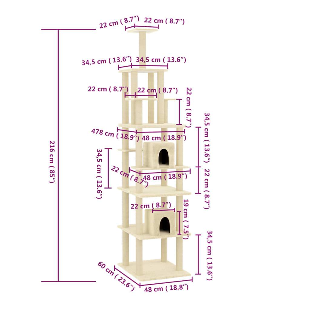 Vidaxl - Arbre à chat avec griffoirs en sisal Crème 216 cm vidaXL 171527 - Imagen 3