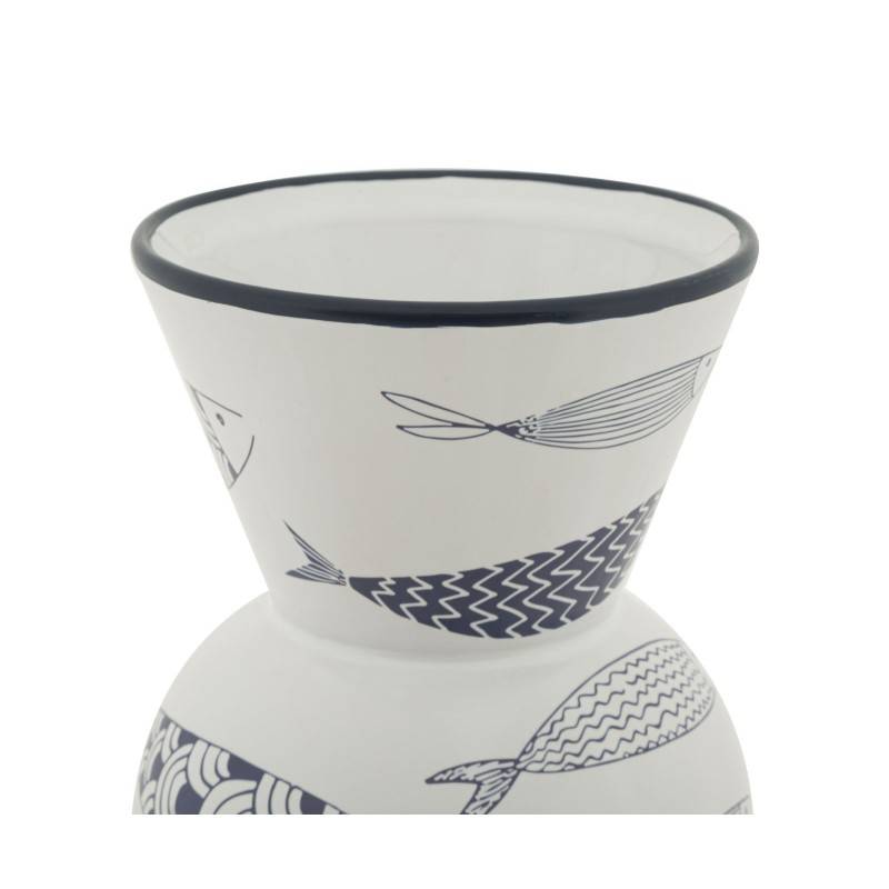 Vase motif poisson en céramique blanche 14x38.5 cm - Mauro Ferretti - Image 2