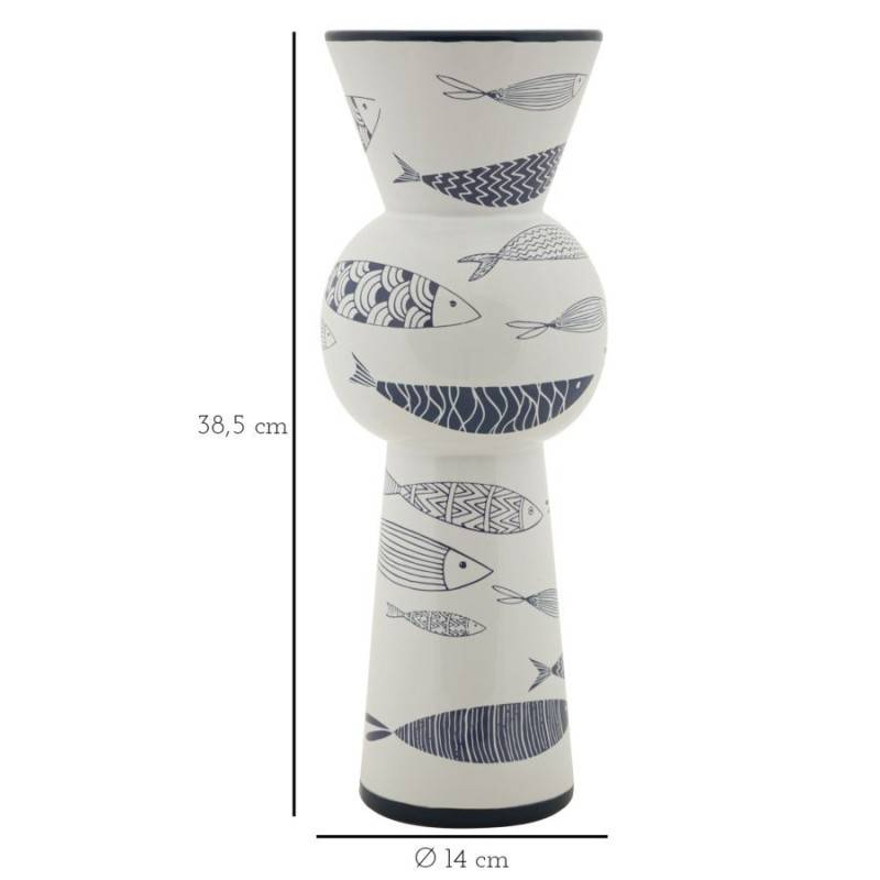 Vase motif poisson en céramique blanche 14x38.5 cm - Mauro Ferretti - Image 7