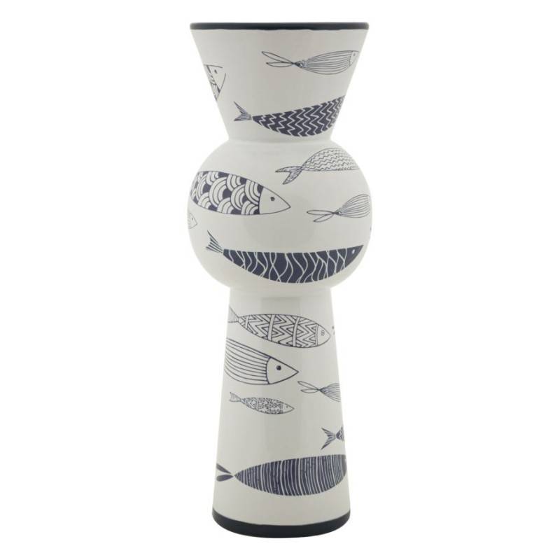 Vase motif poisson en céramique blanche 14x38.5 cm - Mauro Ferretti - Image 1